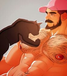 bara bara_tiddies beard belly_button black_cat brown_hair farmer_dez fredscratching hairy_chest hairy_male handsome_man hat_only large_pectorals larger_male male male_focus male_only masculine_male moustache muscular muscular_arms muscular_ass muscular_male pet_and_owner pink_carrot_cap pussycat solo_male strong_male tan_body tan_nipples tan_skin yaoi