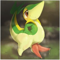 .f_9578 1:1 2_penises big_butt bodily_fluids border butt cum generation_5_pokemon genital_fluids genitals hi_res leaking_cum male multi_genitalia multi_penis musk nintendo penis pokemon pokemon_(species) snivy sweat white_border