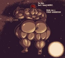 ass ass_expansion big_ass big_breasts big_muscles big_nipples breast_expansion breasts city_background dark_nipples dark_skin enormous_muscles expansion giantess giantess_growth glasses growth growth_drive growth_sequence huge_ass huge_breasts huge_muscles huge_nipples hyper_breasts hyper_muscles looking_at_viewer muscle_expansion muscle_growth muscles muscular muscular_female orange_hair overgrown pixel_art planet skolerin space tagme vein veiny_muscles
