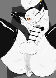 1boy 1femboy 2d 2d_(artwork) anthro anus armpits arms_up artist_name artist_signature balls bandage bunny_ears bussy censored covered_nipples erection femboy furry monochrome mudnade multicolored_eyes nipple_covers otoko_no_ko penis pokemon pokemon_(species) pokephilia reverse_bunnysuit scorbunny scorbunny_(bluejuicyjuice) simple_background sleeves tail taint thicc thick_thighs thighhighs tongue tongue_out trap veiny_penis wink winking winking_anus winking_at_viewer