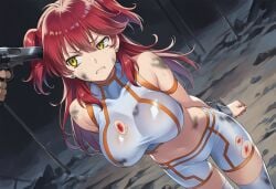 1girls ai ai-created ai_art ai_generated defeated defeated_villainess female_villain freckles freckles_on_face ginger ginger_female ginger_hair gundam gundam_00 helpless helpless_female imminent_rape large_breasts mobile_suit_gundam nena_trinity red-haired_female red_hair villainess yellow-eyed_female yellow_eyes