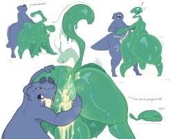 bodily_fluids cum cum_in_ass cum_inside dimitry_(itisd) domestic_cat duo felid feline felis genital_fluids grey_background itisd9 male male/male mammal monster simple_background slime tail