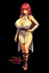 1girls areolae bare_shoulders big_breasts blue_eyes breasts erect_nipples female full_body human large_breasts looking_at_viewer nipples original pixel_art red_hair shiny shiny_breasts shiny_skin shoulders thepixelartboy