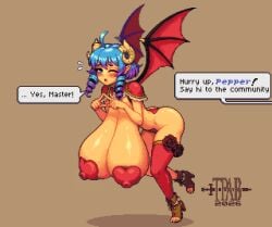 1girls ass big_ass big_breasts big_butt blue_eyes blue_hair breasts demon demon_girl demon_horns demon_wings erect_nipples female gigantic_breasts heavy_breasts huge_breasts leaning_forward looking_at_viewer nipples nude original pixel_art thepixelartboy thick_thighs