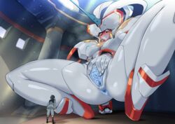 1boy 1girls absurdres android anus arm_support ass black_hair blue_anus blue_nipples blue_pussy blush breasts clitoris darling_in_the_franxx female full_body giantess half-closed_eyes high_resolution highres hiro_(darling_in_the_franxx) horn hybrid looking_at_another looking_down looking_pleasured looking_up male nipples open_mouth pale-skinned_female pale_skin pochincoff presenting presenting_pussy purple_tongue pussy pussy_juice red_eyes robot robot_girl size_difference smile spread_legs spread_pussy steam steaming_body strelizia tongue uncensored underboob uniform white_breasts