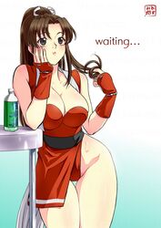 breasts brown_hair fatal_fury highres kasumi_jun king_of_fighters legs leotard mai_shiranui snk waiting