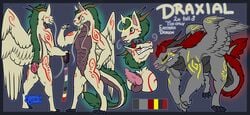 2018 angel anthro asian_mythology aureole biceps bulge claws clothing collar colored demon dragon draxial east_asian_mythology eastern_dragon feathered_wings feathers feral fish fur furred_dragon genitals green_mane grey_body grey_fur grin hair horn hybrid male mane mane_hair marine markings meme model_sheet muscular muscular_anthro muscular_male mythology nude pecs penis purple_body purple_scales red_mane red_markings scales shinkei_shinto_(artist) smile solo vein veiny_penis whiskers white_body white_feathers white_fur wings yellow_markings