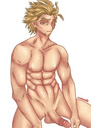 1boy big_balls big_muscles big_penis blonde_eyebrows blonde_hair gay hawks_(my_hero_academia) keigo_takami male muscles muscular muscular_male my_hero_academia penis testicles uncensored vansbeab white_background yaoi