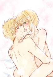 1boy 1boy1girl 1girls 2021 blonde_hair blush breasts brown_eyes brown_hair canon_couple cardcaptor_sakura collarbone completely_nude couple cowgirl_position eye_contact female green_eyes half-closed_eyes hands_on_another's_shoulders hetero hetero_sex heterosexual human human_only imminent_kiss implied_sex kanaoto_neiro light-skinned_female light_brown_hair light_skin looking_at_another male male_and_female_focus navel nude open_mouth romantic romantic_ambiance romantic_couple romantic_sex sakura_kinomoto saliva saliva_trail sex short_hair short_hair_with_long_locks sidelocks sketch straight straight_sex syaoran_li wholesome young