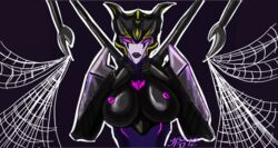 1girls airachnid alien alien_girl big_breasts black_breasts breasts busty female female_only grriva looking_at_viewer machine mechanical purple_eyes purple_lips purple_lipstick purple_nipples robot robot_girl solo solo_female transformers transformers_prime web