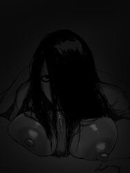 1boy 1girls areolae black_hair breasts duplicate fellatio female ghost ghost_girl hair_over_one_eye horror_(theme) huge_breasts long_hair looking_at_viewer male male_human/female_ghost male_pov nipples outercourse paizuri pov pubic_hair straight the_ring uncensored yamamura_sadako