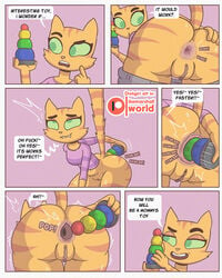 1girls anal anal_masturbation anal_penetration anal_sex anal_wink anus ass clothed clothing comic dialogue domestic_cat english_text felid feline felis female fran_(litterbox_comics) furry gaping gaping_anus genitals hi_res ike_marshall litterbox_comics mammal masturbation milf pants_down partially_clothed penetration pussy sex_toy solo speech_bubble spread_butt spreading text toy toying_self