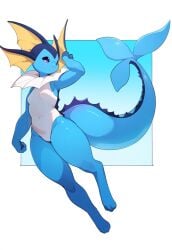 ai_generated anthro awokose cute cute_expression eeveelution female_pokemon nintendo one-piece_swimsuit pokémon_(species) pokemon pokemon_(species) short shortstack swimsuit vaporeon