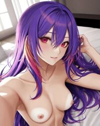 ai_generated bed bedroom colorful_hair original_character pink_eyes pink_nipples