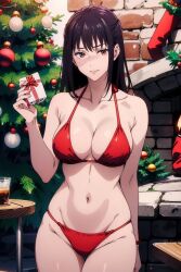 1girls ai_generated black_hair brown_eyes christmas embarrassed embarrassed_nude_female jujutsu_kaisen shy stable_diffusion utahime_iori