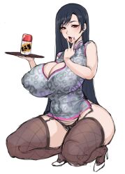 asa_(teng_zi) black_hair chinese_clothes final_fantasy final_fantasy_vii final_fantasy_vii_remake fishnets large_breasts red_eyes tagme tifa_lockhart tongue tongue_out