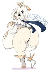 1girls alternate_breast_size ass big_ass big_breasts breasts food genshin_impact huge_ass huge_breasts paimon_(genshin_impact) shortstack sinensian thick_thighs white_background