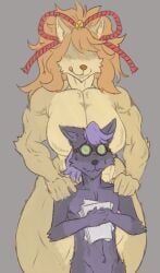 abs anthro big_breasts breasts canid canine ceroba_(undertale_yellow) ceroba_ketsukane chujin_(undertale_yellow) dominant dominant_female duo eyewear female fox glasses hair hidden_eyes huge_breasts imminent_sex imminent_snu_snu larger_female long_hair male male/female mammal muscular muscular_anthro muscular_female nervous orange_hair purple_hair signirsol size_difference smaller_male submissive submissive_male thick_thighs undertale undertale_(series) undertale_yellow wide_hips