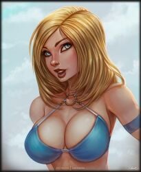 1girls big_breasts bikini blonde_hair cleavage female female_only guild_wars guild_wars_2 human kasmeer_meade portrait revealing_clothes vempire