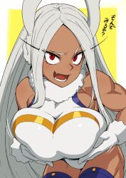 big_breasts boku_no_hero_academia bunny_ears bunny_girl clothing dark-skinned_female female_only gloves groping mikoyan miruko muscular my_hero_academia red_eyes rumi_usagiyama thick_thighs thighs white_hair