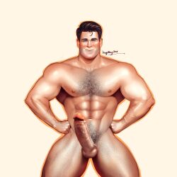 bara big_penis body_hair buff chest chest_hair dc_comics erection gay hands_on_hips legolligator muscles nipples pubic_hair standing superman superman_(series)