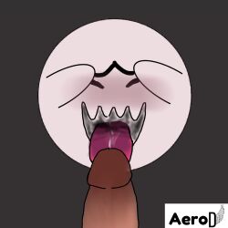 aerod after_fellatio blush blushing boo_(mario) closed_eyes covering_eyes cum cum_in_mouth disembodied_penis face_closeup fellatio licking licking_penis non-human shy tongue tongue_out toony