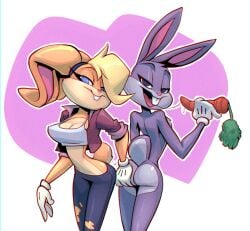 1boy1girl ass ass_grab big_breasts bigdad blonde_hair blue_eyes bugs_bunny bunny bunny_boy bunny_ears bunny_girl carrot clothed_female_nude_male femboy femboy_bunny furry gloves hand_on_butt humanoid large_breasts lola_bunny looney_tunes open_mouth ripped_clothing short_hair warner_brothers