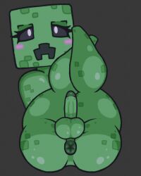 balls blush creeper creeper_(minecraft) edit fanart fapwall femboy green_skin male male_only minecraft penis simple_background solo tagme