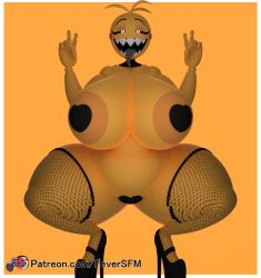 1girls 3d 3d_(artwork) animatronic big_breasts female female_only feversfm fishnet_legwear fishnets five_nights_at_freddy's five_nights_at_freddy's_2 heart-shaped_pasties high_heels huge_breasts large_breasts looking_at_viewer metal_tongue navel open_mouth pasties peace_sign scottgames sharp_teeth solo solo_female solo_focus thick_thighs thighs tongue tongue_out toy_chica_(cyanu) toy_chica_(fnaf) wide_hips yellow_body yellow_skin