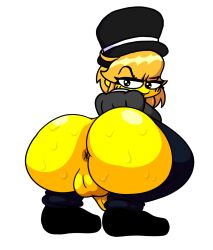 1futa :p anus back back_view backsack balls blonde_hair blush blush_lines bottom_heavy bottomless clothed clothing deema_(oc) dickgirl edit friday_night_funkin futa_only futa_sans_pussy futanari huge_ass humanoid joelbrunox5 kneeling looking_back partially_clothed penis seductive_look shoes solo squatting suit sweat tagme third-party_edit tongue_out top_hat transparent_background yellow_body yellow_skin