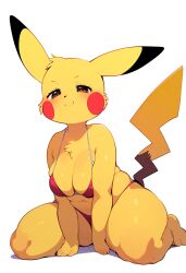 ai_generated anthro awokose cute cute_expression female_pokemon huge_breasts nintendo pikachu pokémon_(species) pokemon short shortstack small thick_thighs