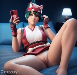 3d 3d_(artwork) ai_generated cg cgi deezoy female innie_pussy kiriko_(overwatch) night overwatch overwatch_2 phone pussy slit stable_diffusion tease teasing