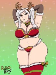 1girls alternate_costume arms_behind_head ass bare_midriff bare_thighs big_ass breasts brown_eyes christmas chubby cosplay curvy female female_only fire_emblem fire_emblem_awakening fire_emblem_heroes grey_hair grin klaxoboyo large_breasts long_hair looking_at_viewer midriff nintendo robin_(fire_emblem) robin_(fire_emblem)_(female) smile solo stomach tharja_(fire_emblem)_(cosplay) thick_thighs thighhighs thighs twintails voluptuous