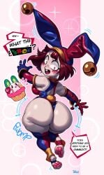 2023 2d 2d_(artwork) 2d_artwork alternate_species anthro anthrofied ass_focus big_ass big_thighs blush breasts brown_hair bunny bunny_ears bunny_girl bunnysuit dialogue dialogue_box female fur furry glitch_productions gloves gooseworx huge_ass huge_thighs jester jester_costume jester_hat jester_outfit looking_at_ass medium_breasts pomni pomni_(the_amazing_digital_circus) short_hair surprised surprised_expression tagme tangobat text the_amazing_digital_circus thick_thighs thighs white_body