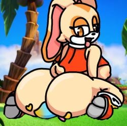 1boy 1girls aged_up anthro anthro_on_anthro big_breasts chao_(sonic) cheese_the_chao clothed clothing cream_the_rabbit dress face_in_ass facesitting green_hill_zone legokoopa_(artist) massive_ass rabbit_ears self_upload sitting sitting_on_person size_difference skirt skirt_lift sonic_(series) sonic_the_hedgehog_(series) thick_thighs tongue tongue_out visible_nipples wings