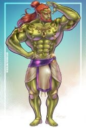 big_bulge bodybuilder bulge earrings facial_hair flaccid ganondorf ganondorf_(tears_of_the_kingdom) gold_jewelry huge_bulge jewelry male male_only muscles muscular muscular_arms muscular_male muscular_thighs nintendo nipples patrick_fillion pierced_ears pierced_nipples piercing piercings solo solo_male tattoo tattoos tears_of_the_kingdom the_legend_of_zelda veins