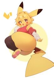 ai_generated anthro awokose big_ass cute cute_expression female_pokemon huge_breasts nintendo pikachu pokémon_(species) pokemon short shortstack small thick_thighs