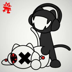 all_fours animated anthro big_penis bouncing_butt demon doggy_style domestic_cat duo eyeless felid feline felis forced from_behind_position genitals headphones humanoid low_res machine male male/male mammal monstercat monstercat_media penis rape robojak robot sex tailwag