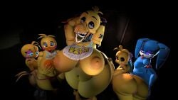 big_ass big_breasts big_penis femboy five_nights_at_freddy's fnaf half-dressed half_naked looking_at_viewer toy_bonnie toy_bonnie_(fnaf) toy_chica toy_chica_(fnaf) withered_chica