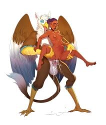 1boy 1girls anthro anthro_penetrating anthro_penetrating_female anthro_penetrating_human avian balls beak black_lipstick blue_body blue_feathers bodily_fluids breasts brown_body brown_feathers brown_skin claws colored_nails cum cum_drip cum_in_pussy cum_inside cum_on_ground cum_splatter dark-skinned_female dark_body dark_skin dripping erection eyewear eyewear_only feathers feet female female_on_anthro female_penetrated genital_fluids genitals glasses glasses_only gryphon hair hair_bun human human_on_anthro human_penetrated interspecies leg_grab lifted lipstick mai_phuong makeup male male/female male_penetrating male_penetrating_female mammal multicolored_body mythological_avian mythology nails navel nipples nude open_mouth open_smile penetration penis purple_hair pussy sex smile spread_legs spreading standing stomach_bulge straight talons tied_hair toes tongue tongue_out two_tone_body underrock white_body white_feathers