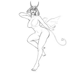 bob_cut feet horns horny horny_female large_ass large_breasts large_butt large_thighs lust original_character pinup sketch succubus tail vortukin wing