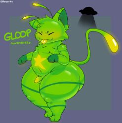 1boy 2d alien antennae_(anatomy) anthro artist_name ass axoarts balls ballsack belly big_ass blush body_fur chubby circumcised digital_media_(artwork) ear_markings felid feline femboy front_view furry genitals girly glans gloves_(marking) glowing_antennae glowing_tail gnarpian gnarpy green_body green_fur grey_background hi_res huge_ass humanoid_genitalia humanoid_penis laughing male male_only markings naked navel nude_male paws penis regretevator roblox scrotum semi-erect simple_background slightly_chubby small_penis smile smooth_penis solo star_(marking) stripes tagme tail testicles text thick_thighs tongue tongue_out ufo wide_hips yellow_blush yellow_tongue