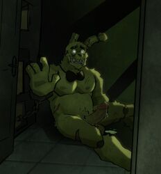 anthro balls dripping erection five_nights_at_freddy's humanoid looking_at_viewer male_only nude penis precum rabbit solo solo_focus springtrap springtrap_(fnaf)