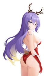 1girls artist_request ass christmas female hololive hololive_indonesia hololive_indonesia_area_15 looking_at_viewer moona_hoshinova reindeer_antlers solo tagme virtual_youtuber