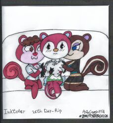 3girls 3some alegwen714 animal_crossing inktober inktober_2021 multiple_girls oc original_character pecan_(animal_crossing) poppy_(animal_crossing) ripping_clothing squirrel threesome yuri