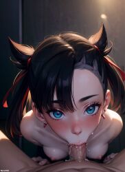 1boy 1girls 2d ai_generated artist_name athletic athletic_female black_hair blowjob blowjob_face blue_eyes blush breasts curvy curvy_figure dark_hair deep_blowjob deepthroat detailed eye_contact eyelashes eyeshadow fellatio female fit fit_female goth hair_ornament hair_ribbon high_quality human light-skinned_female light_skin lips lipstick looking_at_viewer looking_up male marnie_(pokemon) mascara medium_breasts nai_diffusion nero100 nintendo nipples oral oral_penetration oral_sex pale-skinned_female pale_skin petite pokemon pokemon_(game) pokemon_ss saliva seductive seductive_eyes seductive_look short_hair small_breasts solo stable_diffusion tagme teenage teenage_girl thin thin_arms thin_female thin_waist twintails uncensored vacuum_fellatio young