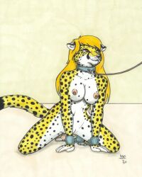 2004 anthro bondage bondage_collar bound breasts cheetah collar cuffed enslaved felid feline female furry ironbadger leash nipples on_knees pet petplay pussy slave slave_collar slavegirl vagina wrist_cuffs