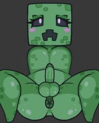 balls blush creeper creeper_(minecraft) edit fanart fapwall femboy green_skin male male_only minecraft penis simple_background solo spread_legs tagme