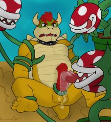 balls bara big_penis blowjob bowser male male_only mario_(series) piranha_plant red_eyes red_hair restricted saliva scales shell slobber super_smash_bros. tied tied_up tongue tongue_out vines