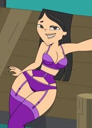 2d black_eyes black_hair busty female female_focus female_only garter_belt garter_straps heather_(tdi) hourglass_figure long_hair medium_breasts purple purple_lingerie selfie solo tagme thighhighs tjlive5 total_drama_island wide_hips